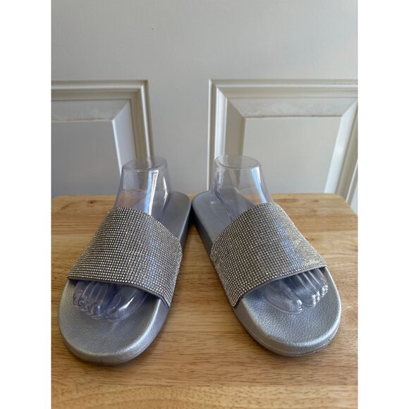 Bebe Women's Rhinestone Embellished Silver Slide Sandals Size 11 Sku 2984 - Picture 4 of 11